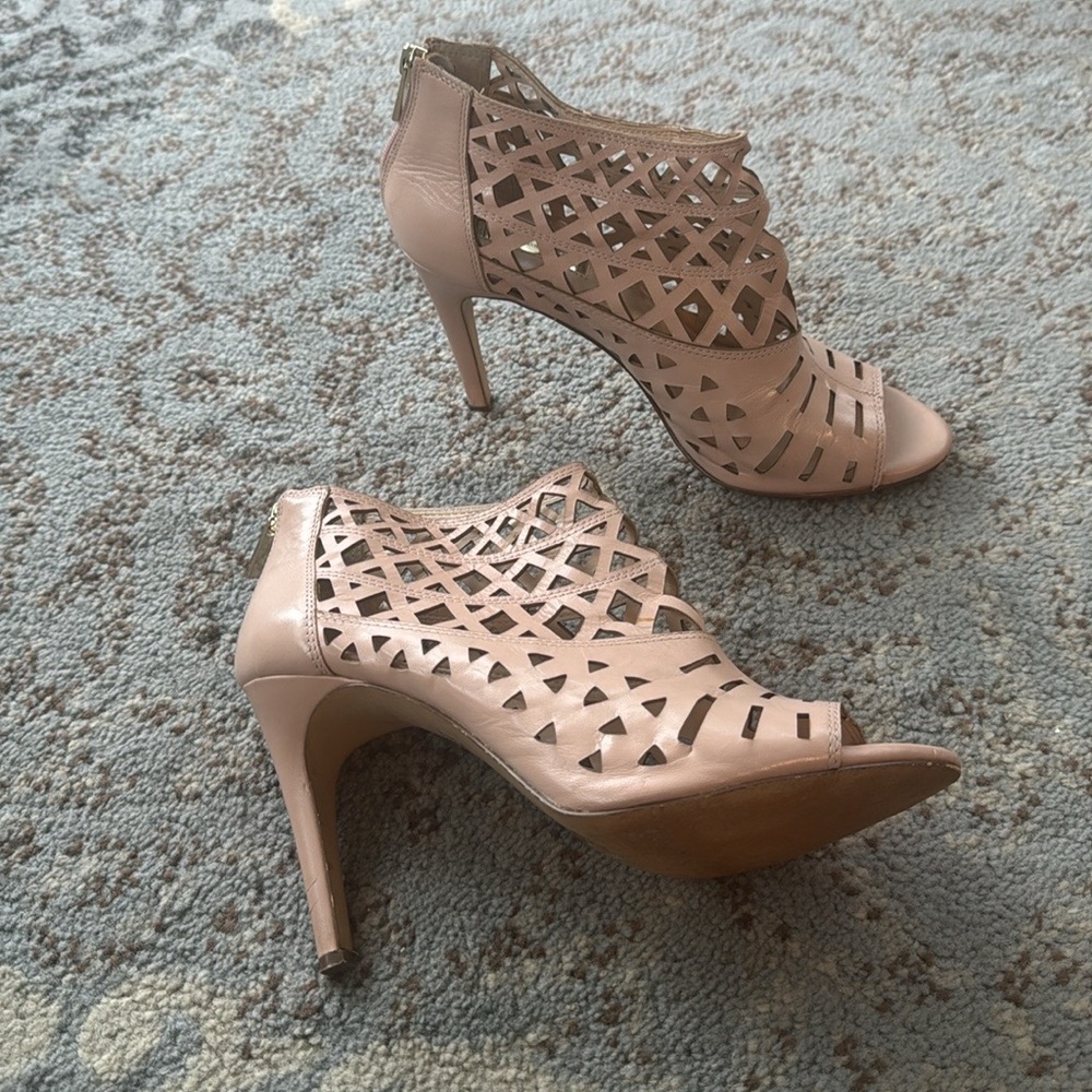 INC International Concepts Leather Rammee Open Toe Booties Sandals Pink 10